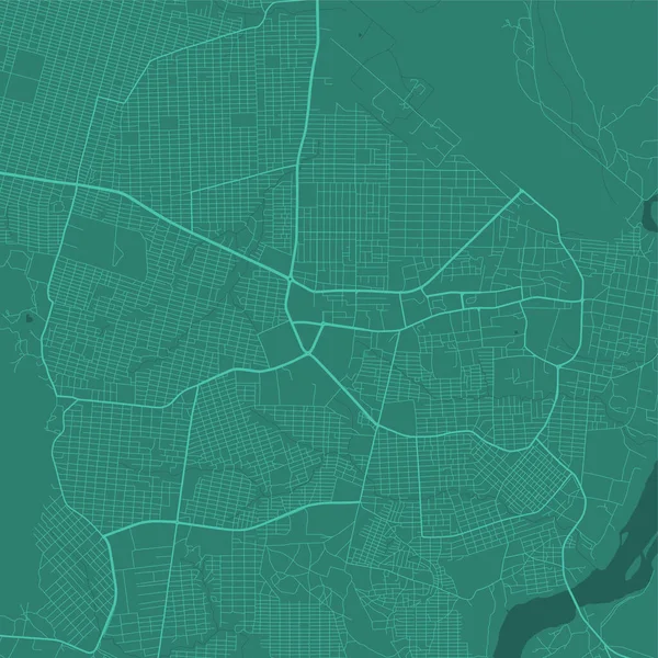 南苏丹市行政区朱巴市的详细地图海报 绿色天际线全景 朱巴地区的装饰性图形旅游地图 免使用费矢量图解 — 图库矢量图片