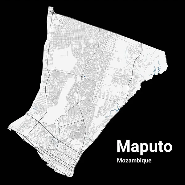 莫桑比克马普托地图 马普托市行政区的详细地图 全景全景 免费的矢量说明 有公路 河流的路线图 矢量图形