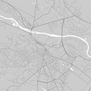 Chernivtsi şehrinin detaylı haritası, Ukrayna 'nın oblast merkezi. Nehirleri, yolları, parkları ve demiryolları olan belediye yönetim alanı haritası. Vektör illüstrasyonu.
