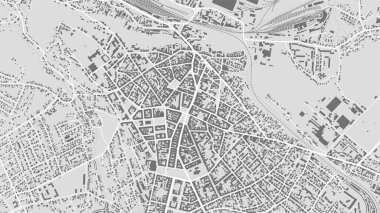 Chernivtsi şehri haritası, Ukrayna. Şehir siyah beyaz posteri. Büyük şehir manzaralı yol haritası.