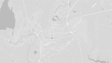 Arka plan Kryvyi Rih haritası, Ukrayna, beyaz ve açık gri şehir posteri. Yol ve su vektör haritası. Geniş ekran oranı, dijital düz tasarım yol haritası.