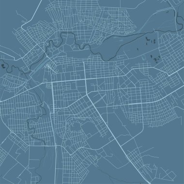 Mavi Luhansk haritası, Ukrayna, detaylı belediye haritası, ufuk çizgisi manzarası. Luhansk bölgesinin dekoratif grafik turist haritası. Telif hakkı serbest vektör illüstrasyonu.