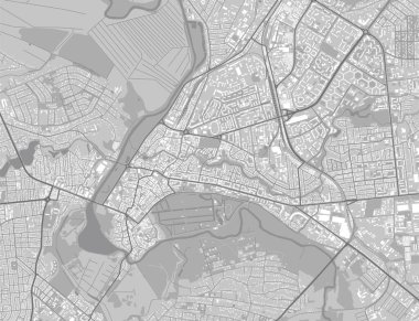 Lutsk şehrinin detaylı haritası, Ukrayna 'nın oblast merkezi. Nehirleri, yolları, parkları ve demiryolları olan belediye yönetim alanı haritası. Vektör illüstrasyonu.