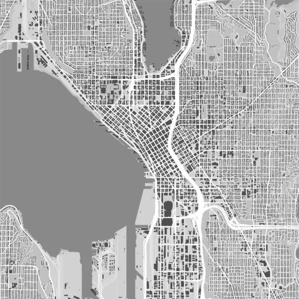 アメリカ合衆国シアトル市の地図 アーバンブラックとホワイトポスター 都市エリアビューのロードマップ画像 — ストックベクタ