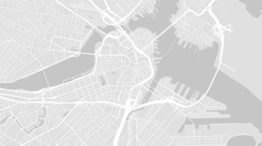 Arka plan Boston haritası, Amerika Birleşik Devletleri, beyaz ve açık gri şehir posteri. Yol ve su vektör haritası. Geniş ekran oranı, dijital düz tasarım yol haritası.