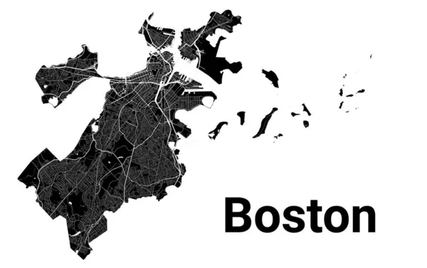 Boston City Map United States Municipal Administrative Borders Black White — Stock Vector