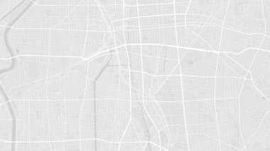 Arka plan Nagoya haritası, Japonya, beyaz ve açık gri şehir posteri. Yol ve su vektör haritası. Geniş ekran oranı, dijital düz tasarım yol haritası.