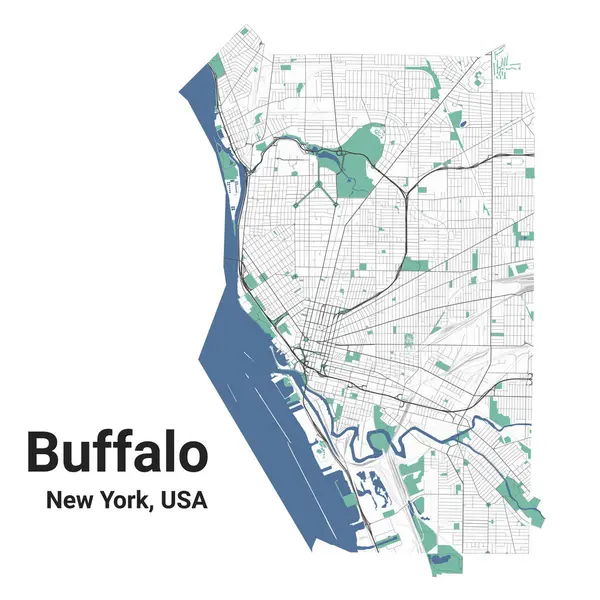 布法罗地图 美国城市 市行政区划图 包括河流 公园和铁路 矢量说明 免版税图库插图