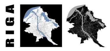 Riga haritası, Letonya. İdari belediye sınırları içindeki şehir.