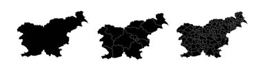 Bölgeler ve belediyeler bölünmüş Slovenya devlet haritaları. Bölüm sınırları, beyaz arkaplanda izole vektör haritaları.