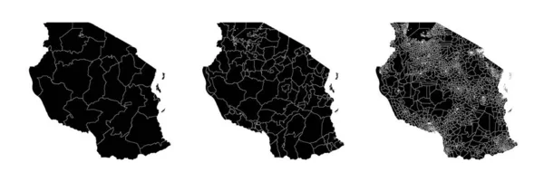 按地区和市镇划分的坦桑尼亚国家地图集 各省边界 白色背景上孤立的矢量地图 矢量图形