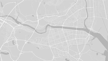Arka plan Ulsan haritası, Güney Kore, beyaz ve açık gri şehir posteri. Yol ve su vektör haritası. Geniş ekran oranı, dijital düz tasarım yol haritası.