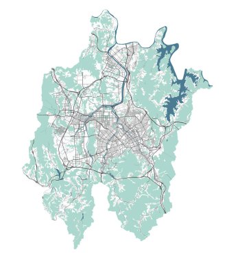 Map of Daejeon, South Korea. Detailed city vector map, metropolitan area with border. Streetmap with roads and water. clipart