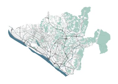 Goyang Haritası, Güney Kore. Detaylı şehir vektör haritası, sınırlı metropol alanı. Yol ve su haritası.