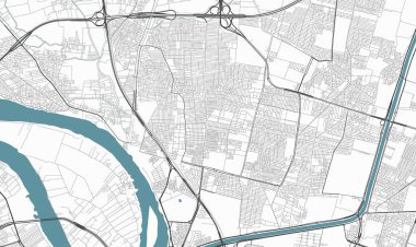 Shubra El Kheima Haritası, Mısır. Detaylı şehir vektör haritası, metropol alanı. Yol ve su haritası.