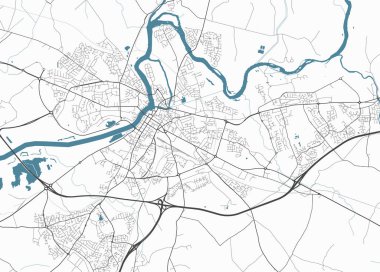 Limerick Haritası, İrlanda. Detaylı şehir vektör haritası, metropol alanı. Yol ve su haritası.