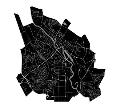 Tartu Haritası, Estonya. Detaylı şehir vektör haritası, sınırlı metropol alanı. Yolları ve suları olan siyah beyaz bir sokak haritası.