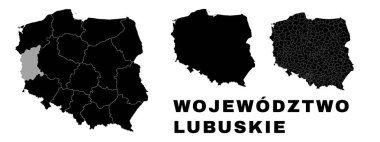 Lubusz haritası, Polonya Voyvoda 'sı. Polonya idari bölümü, vilayetler, ilçeler ve belediyeler.