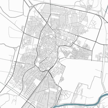 El Mahalla El Kubra 'nın haritası, Mısır. Detaylı şehir vektör haritası, metropol alanı. Yol ve su haritası.