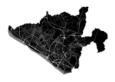 Goyang Haritası, Güney Kore. Detaylı şehir vektör haritası, sınırlı metropol alanı. Yolları ve suları olan siyah beyaz bir sokak haritası.