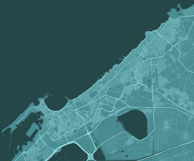 Mavi İskenderiye haritası, Mısır. Vektör şehir sokak haritası, belediye alanı.