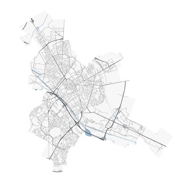 Reims Haritası, Fransa. Detaylı şehir vektör haritası, metropol alanı. Yollu sokak haritası.