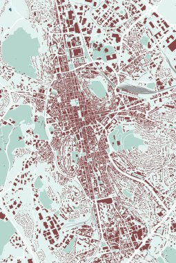 Saint-Etienne haritası, Fransa. Şehir haritası, binaları ve yolları, parkları ve nehirleri olan vektör sokak haritası.