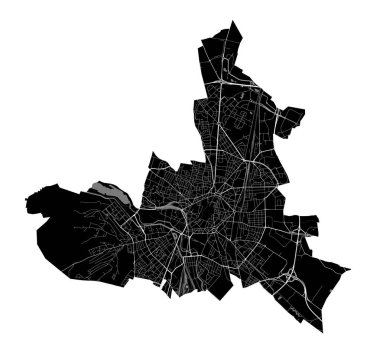 Dijon Haritası, Fransa. Detaylı şehir vektör haritası, metropol alanı. Yolları ve suları olan siyah beyaz bir sokak haritası.