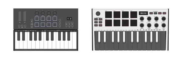 stock vector Digital music instrument. Realistic synthesizer, midi controller.