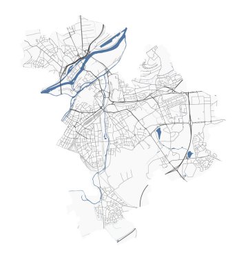 Metz Haritası, Fransa. Detaylı şehir vektör haritası, metropol alanı. Yollu sokak haritası.