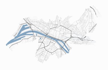 Rouen Haritası, Fransa. Detaylı şehir vektör haritası, metropol alanı. Yollu sokak haritası.