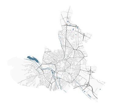 Dijon Haritası, Fransa. Detaylı şehir vektör haritası, metropol alanı. Yollu sokak haritası.