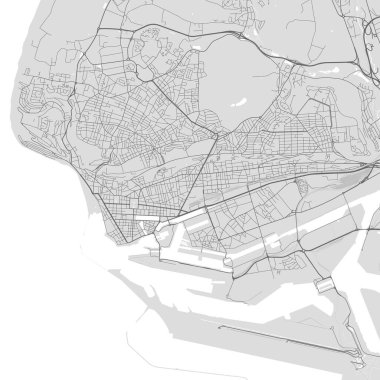 Grayscale Le Havre haritası, Fransa. Vektör şehir sokak haritası, belediye alanı.