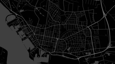 Esbjerg Haritası, Danimarka. Detaylı şehir vektör haritası, metropol alanı. Yolları ve suları olan siyah beyaz bir sokak haritası.