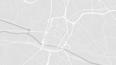 Charleroi haritası, Belçika, beyaz ve açık gri şehir posteri yollar ve su. Geniş ekran oranı, dijital düz tasarım yol haritası.