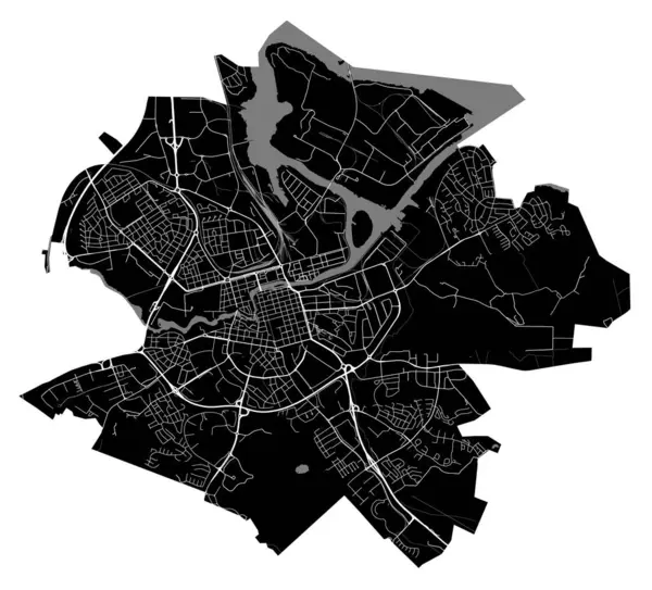 Norrkoping Haritası, İsveç. Ayrıntılı şehir vektör haritası, belediye alanı. Binalı siyah beyaz sokak haritası.