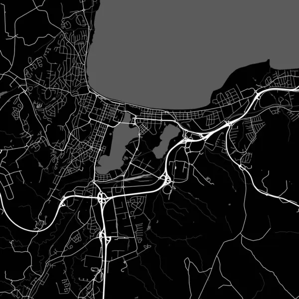 Jonkoping Haritası, İsveç. Ayrıntılı şehir vektör haritası, belediye alanı. Binalı siyah beyaz sokak haritası.