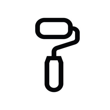 Kısa boya silindiri ikonu, duvar boyama aracı. Boya uygulama aracı Basit siyah ana hatlı resimleme. El yapımı sanat malzemeleri.