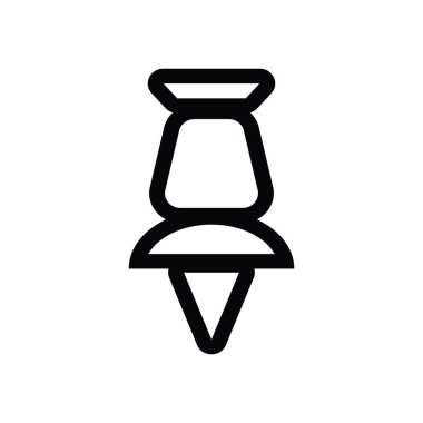 Siyah iğne simgesi, raptiye ana hatları. El çizimi ofis sembolü