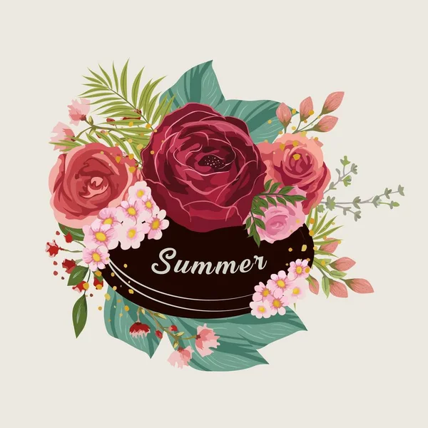 艺术印刷玫瑰花束和夏花 — 图库矢量图片