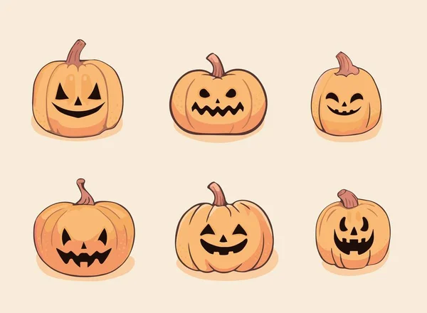 Ensemble Drôles Citrouilles Halloween Dans Vecteur — Image vectorielle