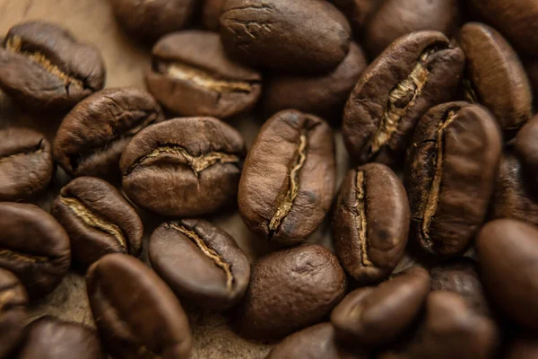 Falling Roasted Coffee Beans Macro Shot Close — Stock Photo, Image