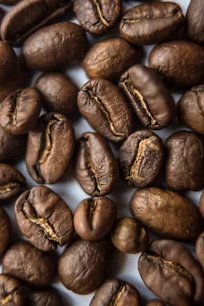 Falling Roasted Coffee Beans Macro Shot Close — Stock Photo, Image