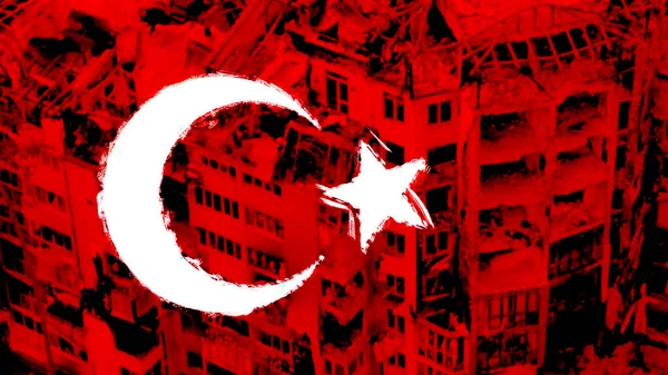 Флаг Индейки Треснувшей Земле Государственный Флаг Турции Концепция Землетрясения — стоковое фото