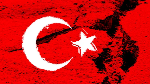 Török Zászló Repedt Földön Törökország Nemzeti Lobogója Földrengés Koncepció — Stock Fotó