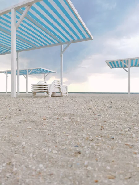Namiot Striped Pustej Plaży — Zdjęcie stockowe
