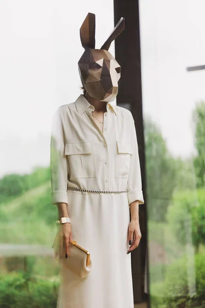 Fashionble Woman Rabbit Mask Interior — Stock Photo, Image