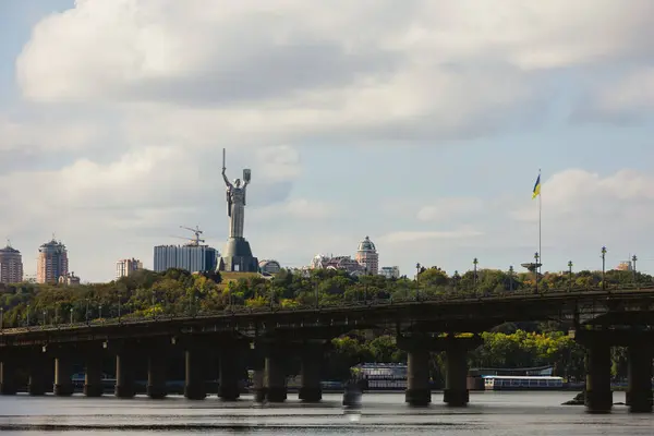 View Big City Hills Wide River View Paton Bridge Kyiv — Stock Photo, Image