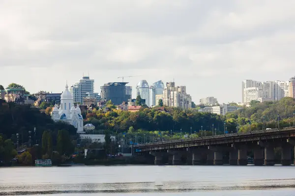 View Big City Hills Wide River View Paton Bridge Kyiv — Stock Photo, Image