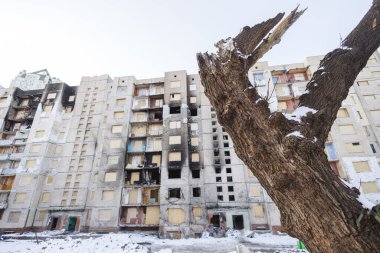 Rus ordusu tarafından bombalanan bir yerleşim yeri. Kyiv, Ukrayna. - 3 Ocak 2024